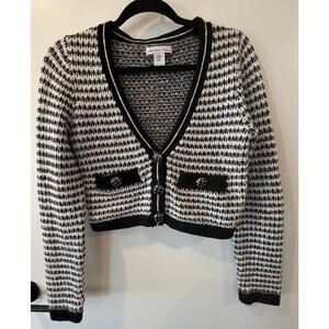 London Kaye Cropped Cardigan Womens Medium Black and White
